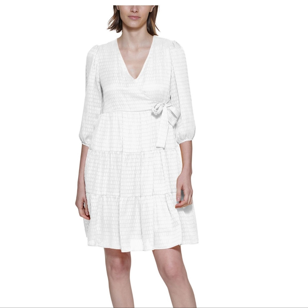 Calvin Klein Womens Ivory Metallic Knee-Length Daytime Midi Dress Imperfections